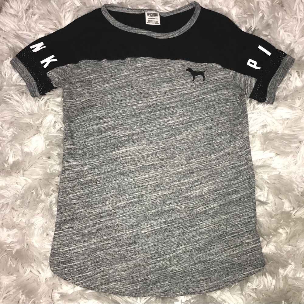 PINK Victoria’s Secret Gray/Black Tee with Mesh